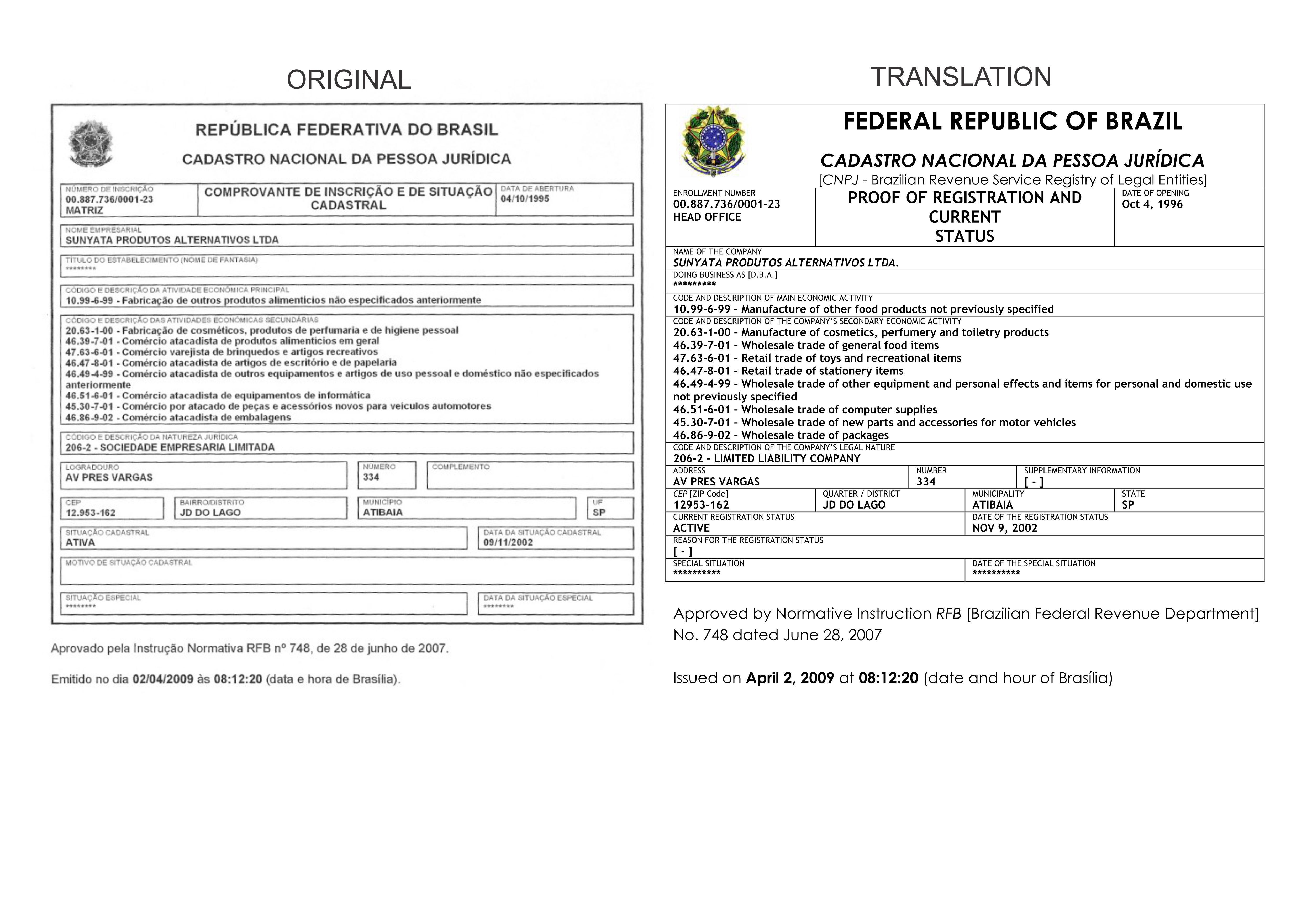 CNPJ - Brazilian Revenue Service Registry of Legal Entities